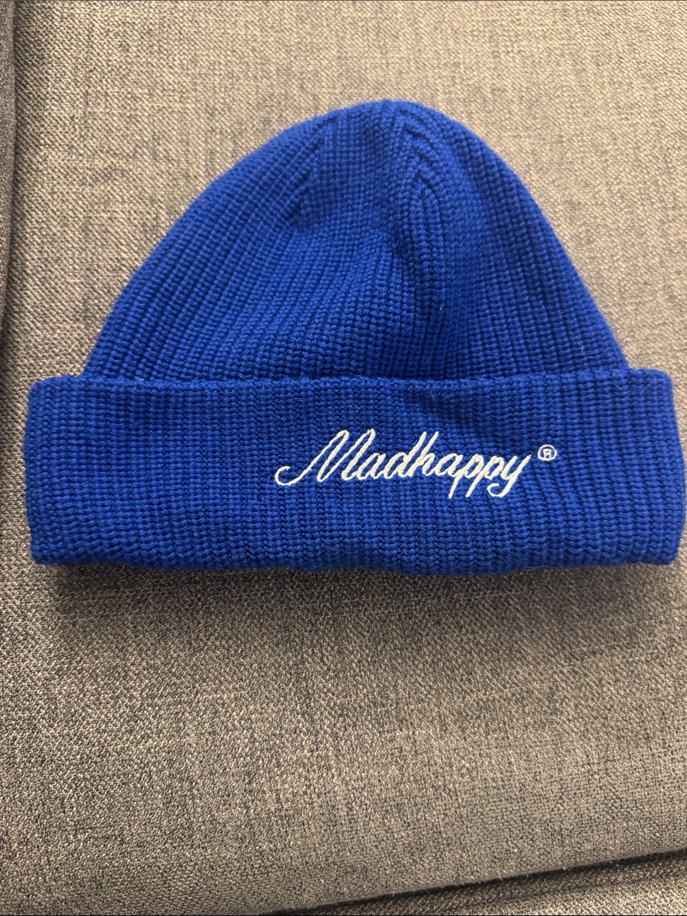 Madhappy Cobalt Blue Fold-Over Beanie with Script Logo